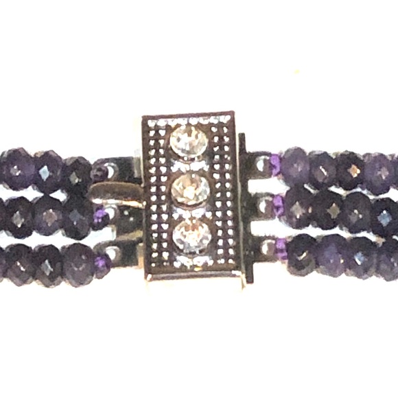 Beautiful 3 Row Genuine Dark Amethyst Necklace - Picture 5 of 5